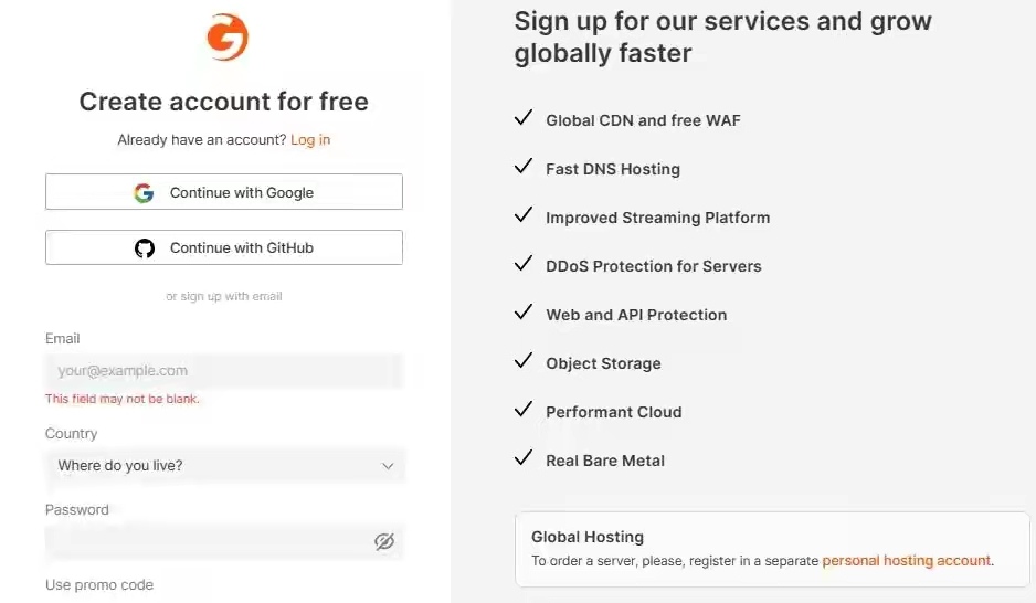 Gcore全球免费CDN加速服务，提供每月1000GB流量